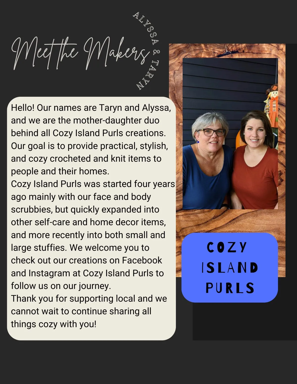 Meet the Maker poster: Alyssa & Taryn, Cozy Island Purls