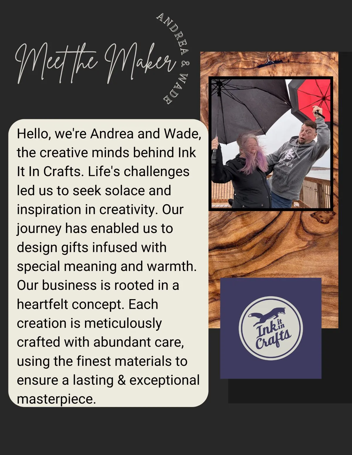 Meet the Maker poster: Andrea & Wade, Ink It In Crafts