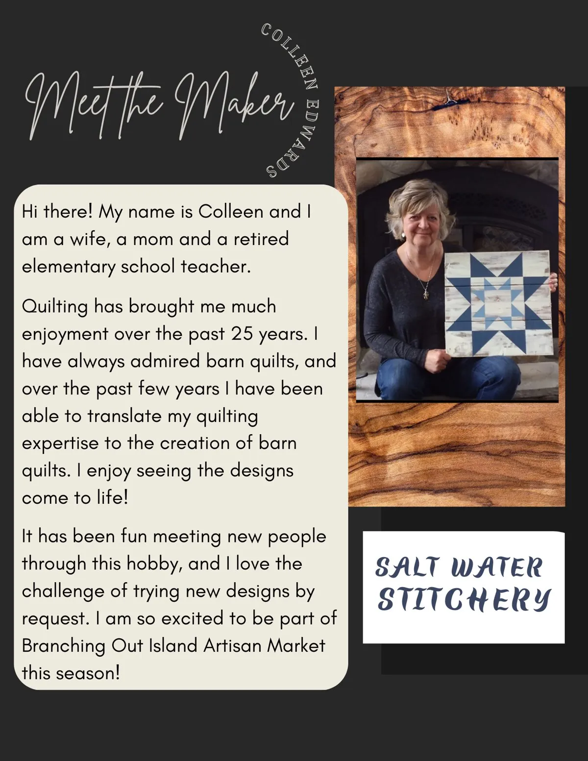 Meet the Maker poster: Colleen Edwards, Salt Water Stitchery