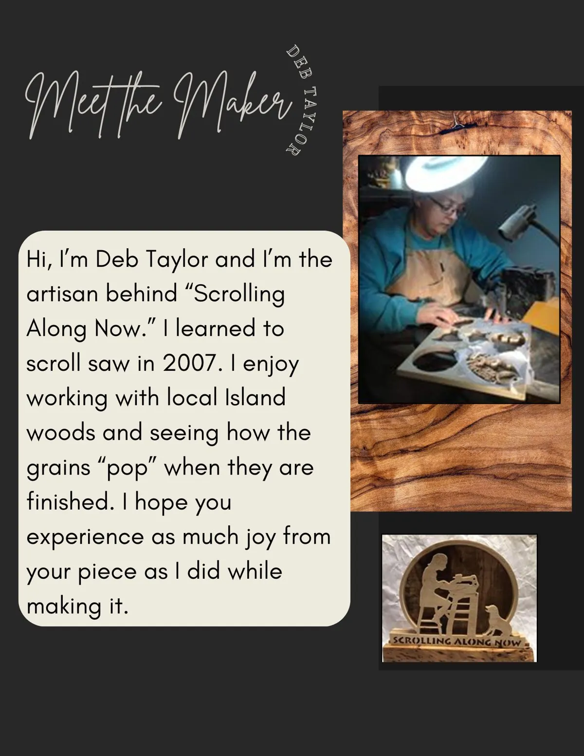 Meet the Maker poster: Deb Taylor, Scrolling Along Now