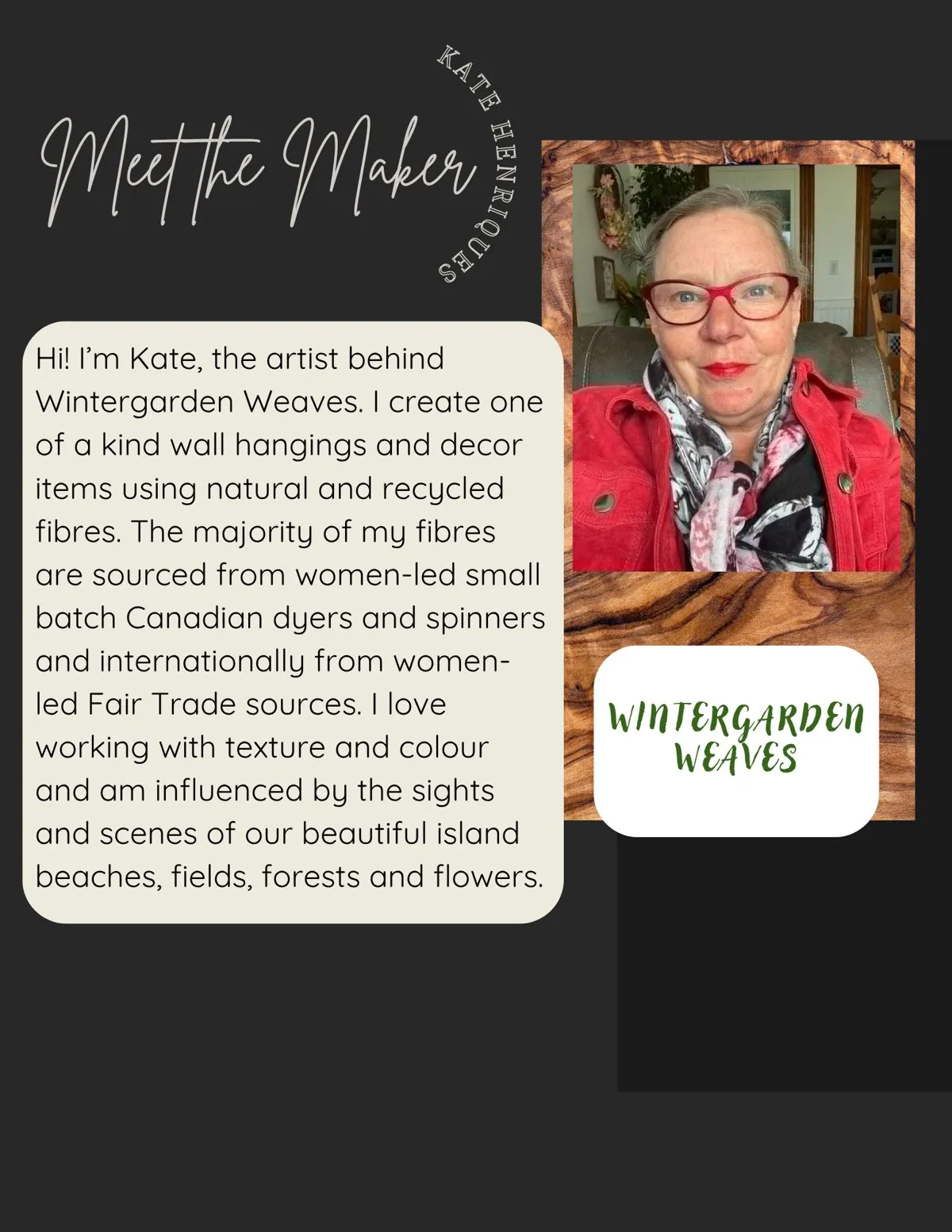 Meet the Maker poster: Kate Henriques, Wintergarden Weaves